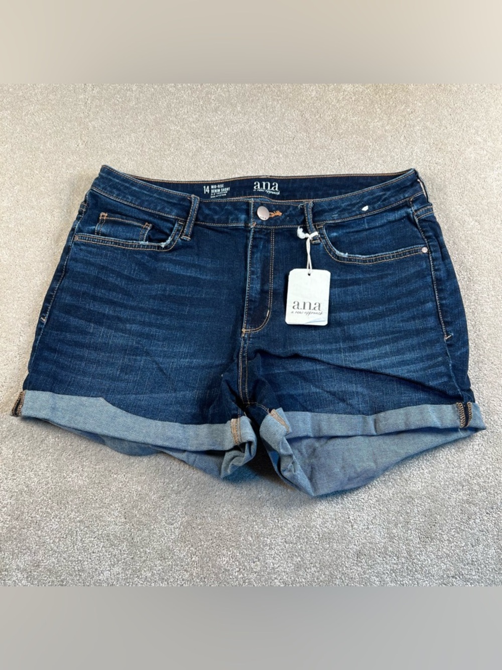 Denim Shorts Blue Jean ana Mid rise 3.5" inseam 5 pocket cotton casual womens 14